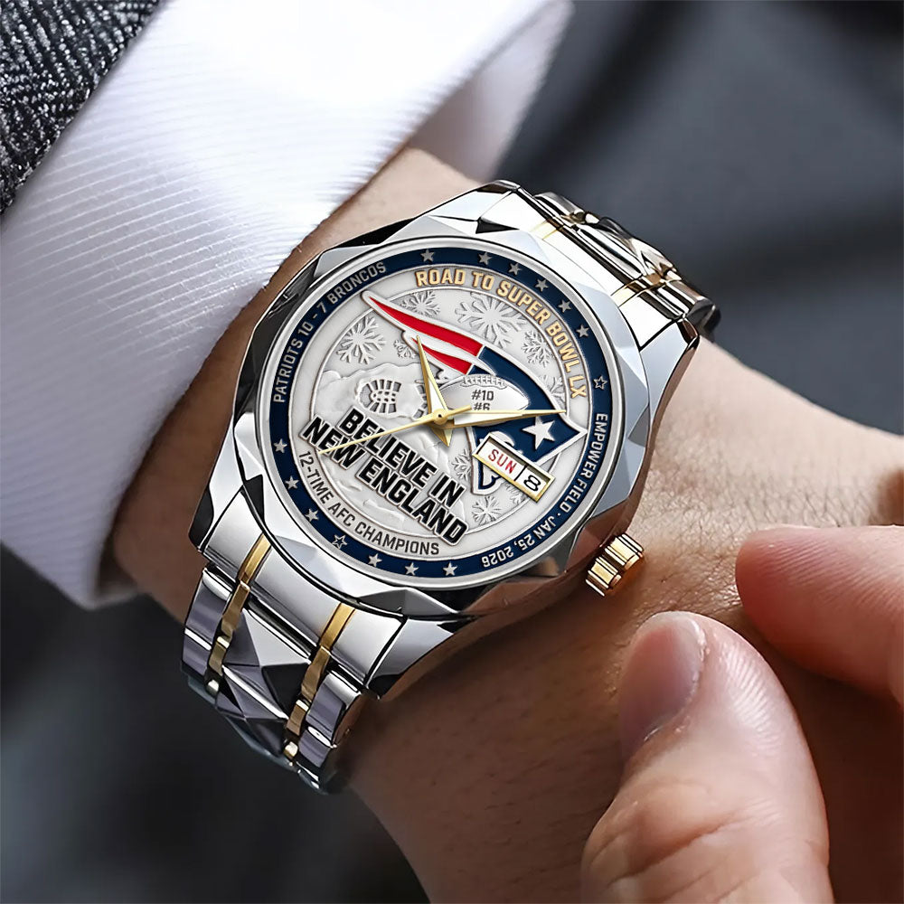 New England Patriots 2025 AFC Champions Alloy Luxury Quartz Watch - TANTN20684