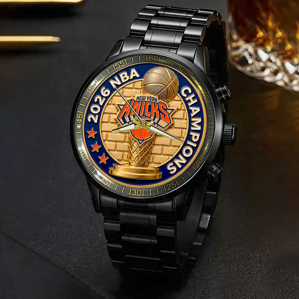 New York Knicks 2026 NBA Finals Champions Black Stainless Steel Watch - HOATT19064
