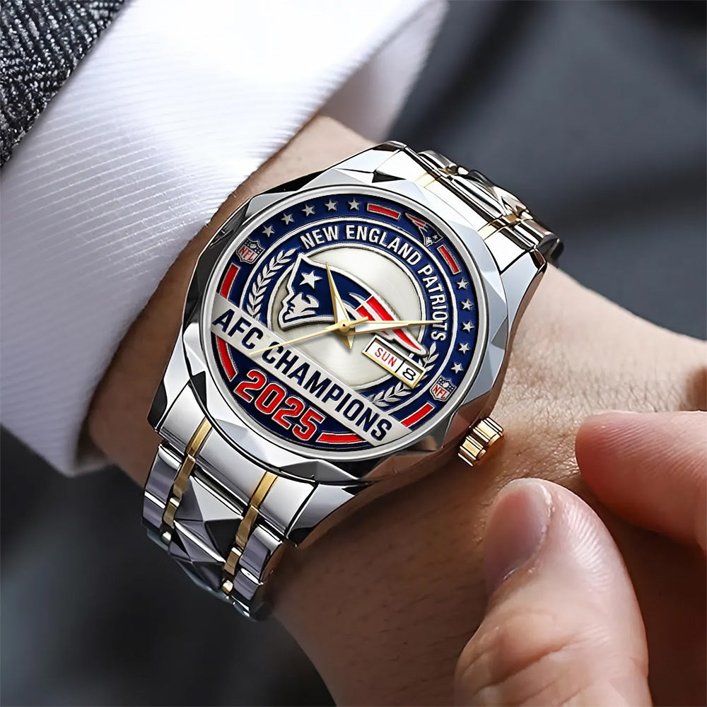New England Patriots 2025 AFC Champions Alloy Luxury Quartz Watch - TANTN20682