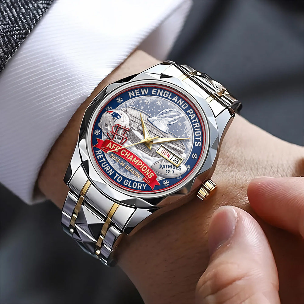 New England Patriots 2025 AFC Champions Alloy Luxury Quartz Watch - TANTN20686