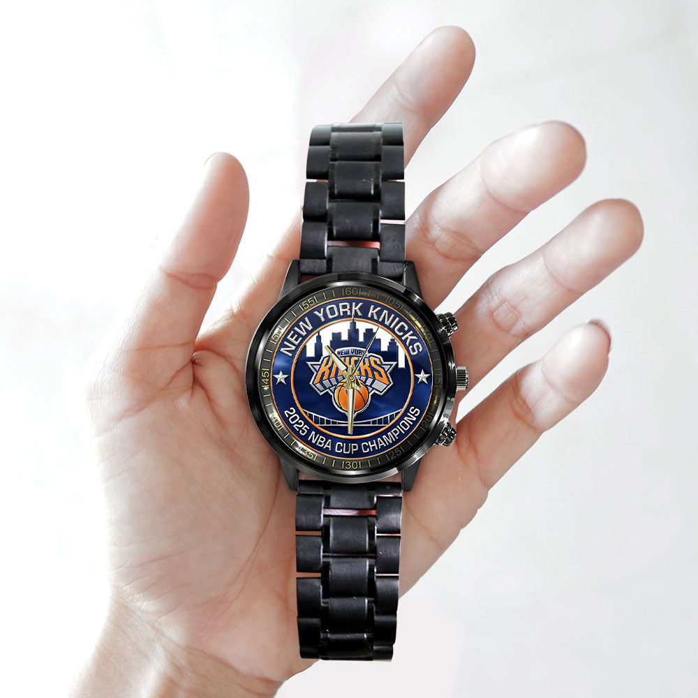 New York Knicks 2025 NBA Cup Champions Black Stainless Steel Watch - TMTHU2783