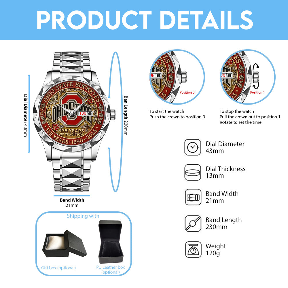 Ohio State Buckeyes Football Alloy Luxury Quartz Watch - TANTN17954