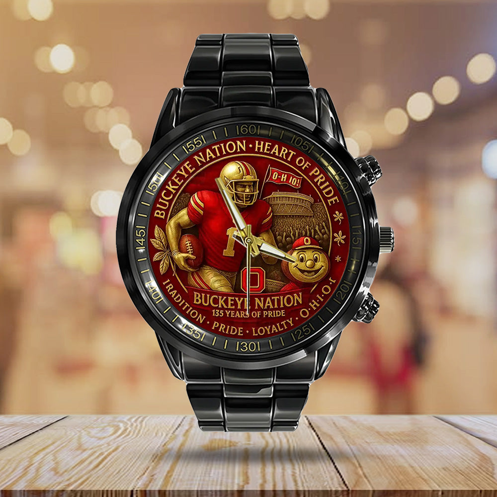 Ohio State Buckeyes Football Black Stainless Steel Watch - TANTN17992