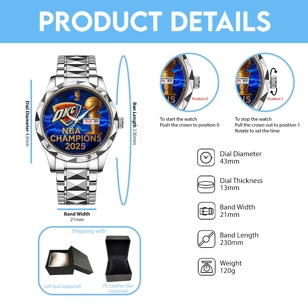 Oklahoma City Thunder 2025 NBA Champions Alloy Luxury Quartz Watch - TANTN 13907