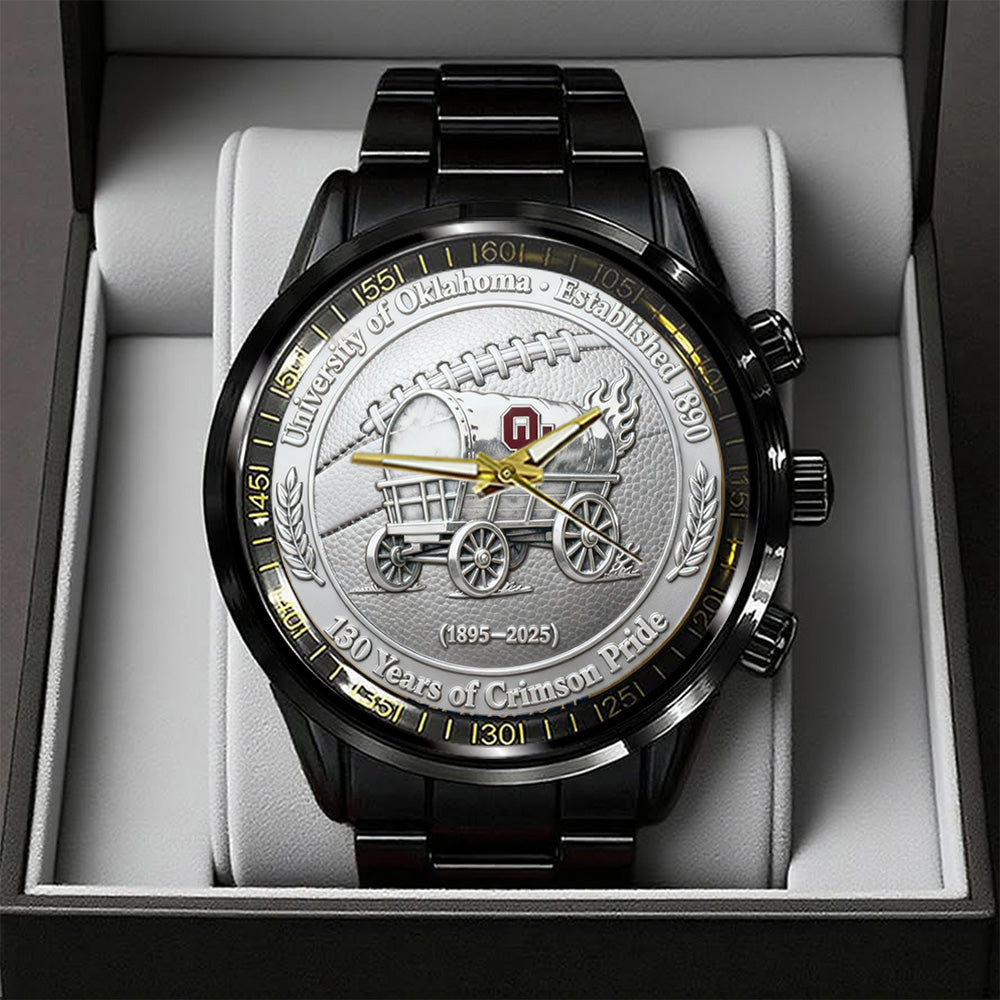 Oklahoma Sooners Football 130th Anniversary 2025 Black Stainless Steel Watch - TANTN17820