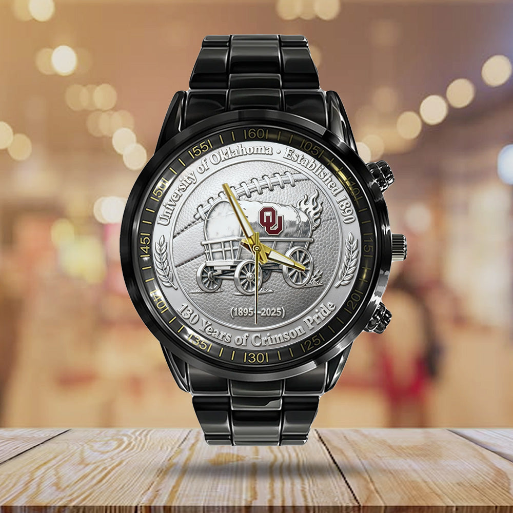 Oklahoma Sooners Football 130th Anniversary 2025 Black Stainless Steel Watch - TANTN17820