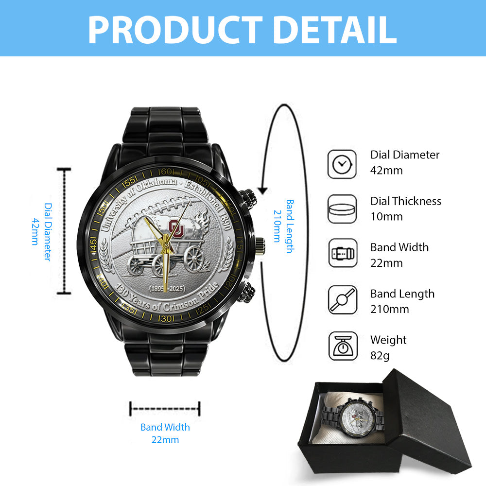 Oklahoma Sooners Football 130th Anniversary 2025 Black Stainless Steel Watch - TANTN17820