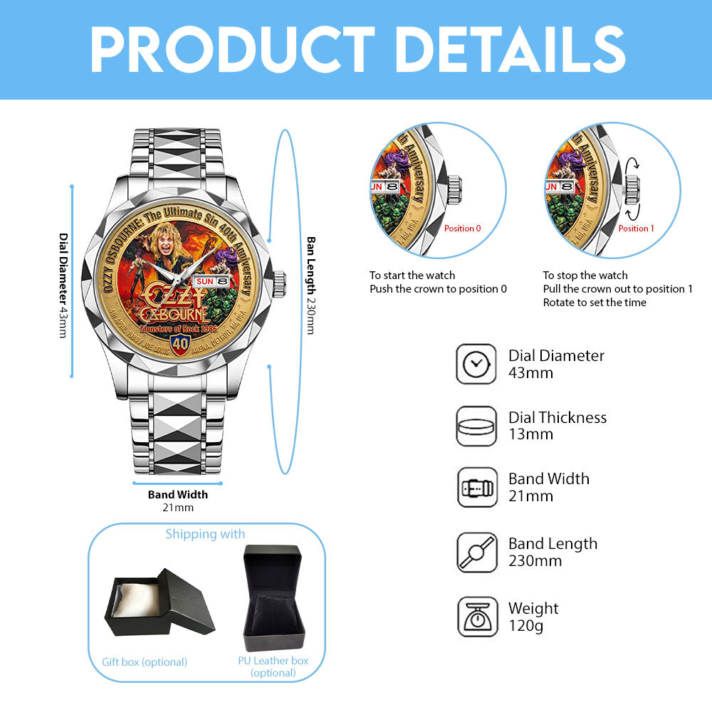 Ozzy Osbourne: The Ultimate Sin 40th Anniversary Alloy Luxury Quartz Watch - TMTHU4981