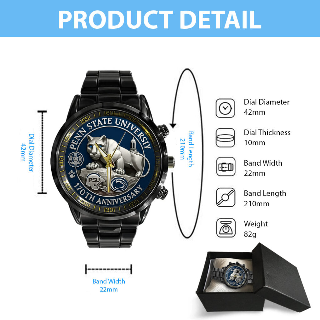 Penn State Nittany Lions Football 170th Anniversary 2025 Black Stainless Steel Watch - TANTN16149