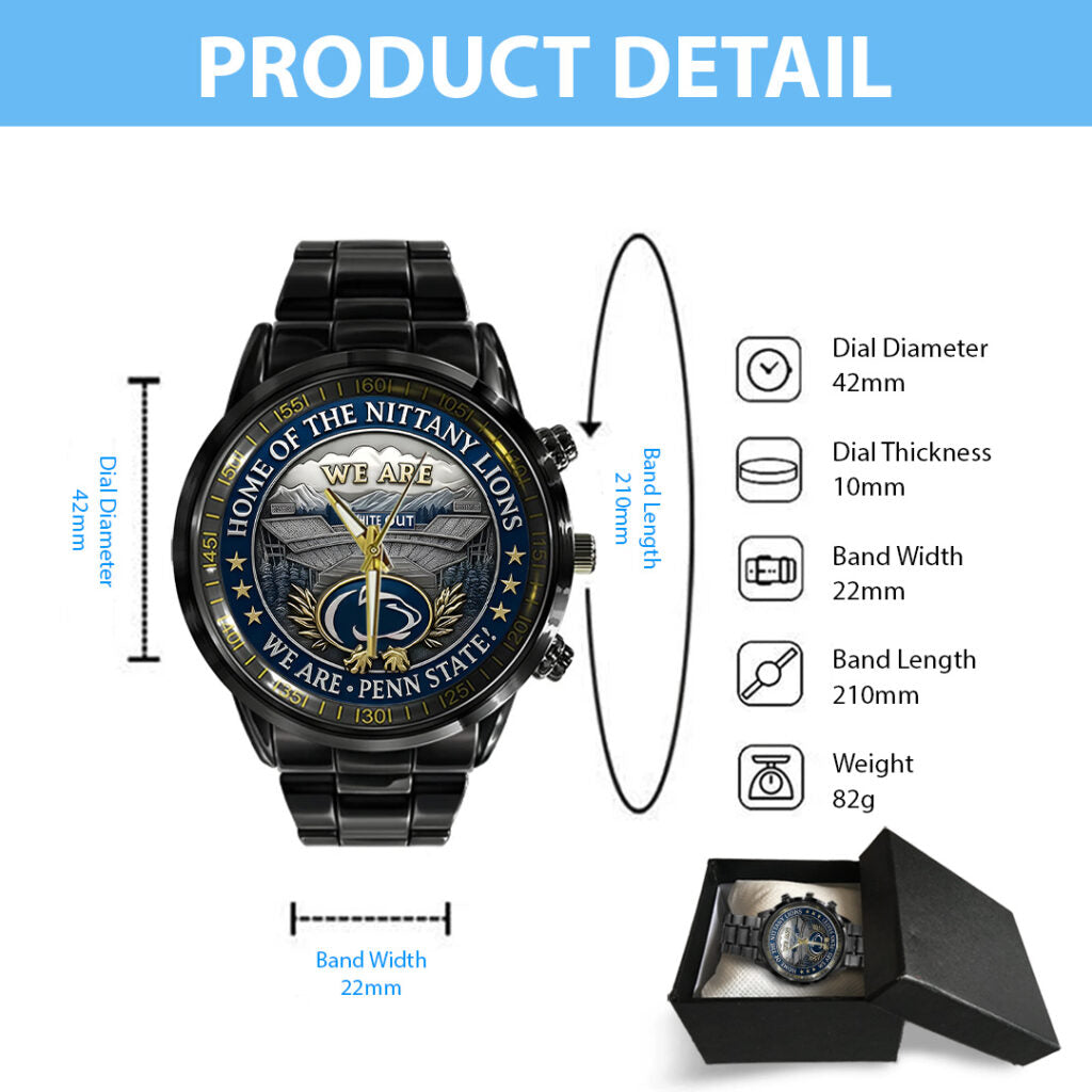 Penn State Nittany Lions Football 170th Anniversary 2025 Black Stainless Steel Watch - TANTN16151