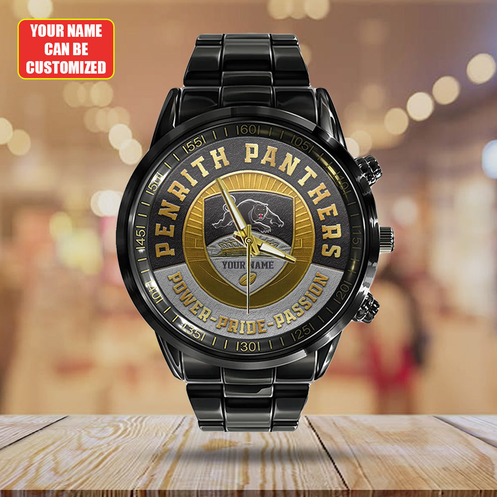 Personalized Penrith Panthers Black Stainless Steel Watch - TANTN18622