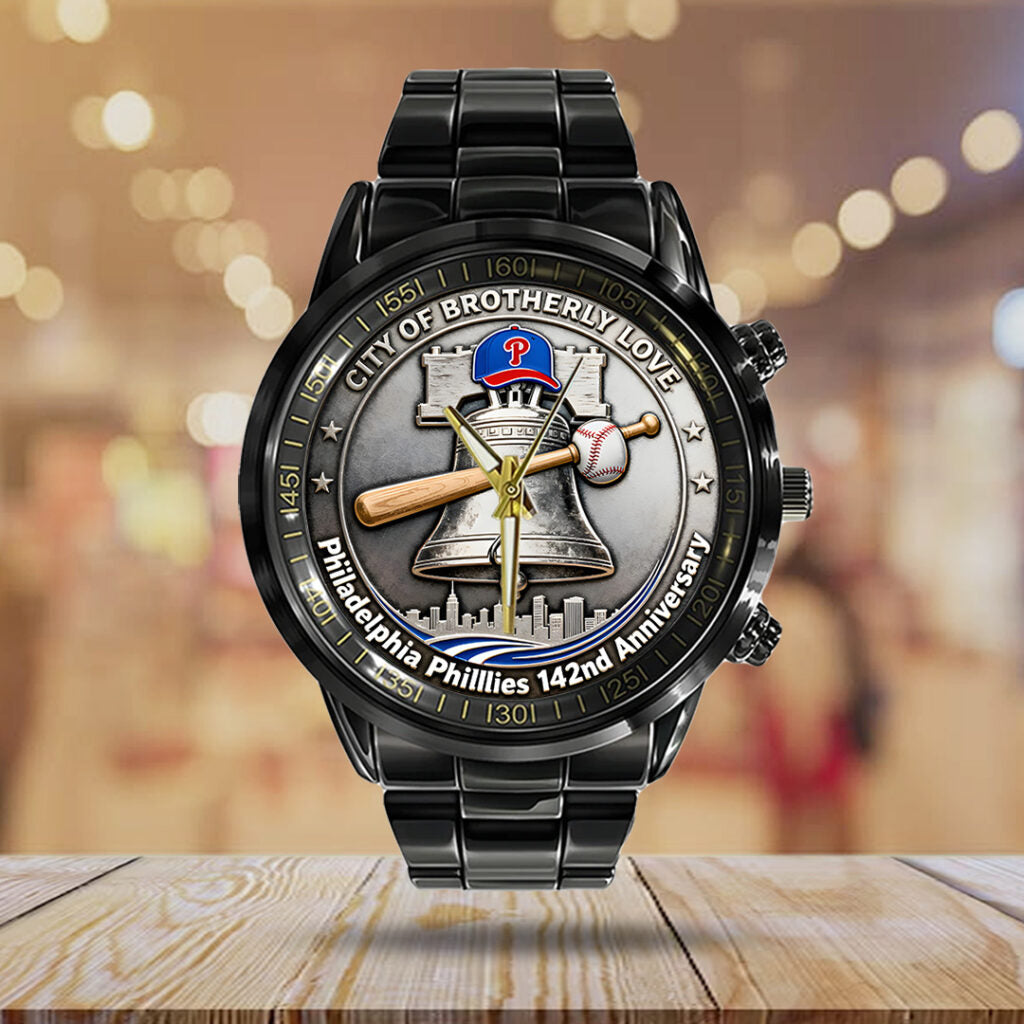 Philadelphia Phillies 142nd Anniversary Black Stainless Steel Watch - TANTN18483