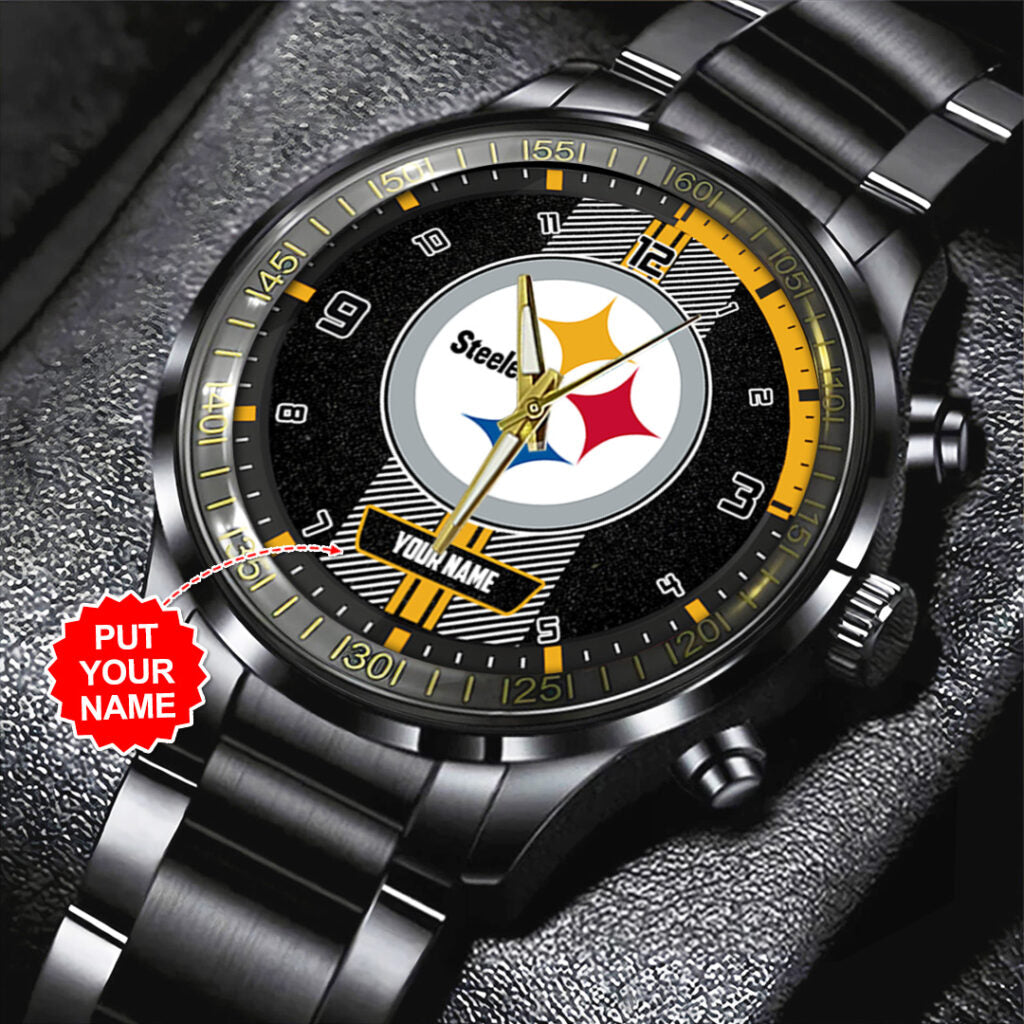 Personalized Pittsburgh Steelers Black Stainless Steel Watch - TANTN16033