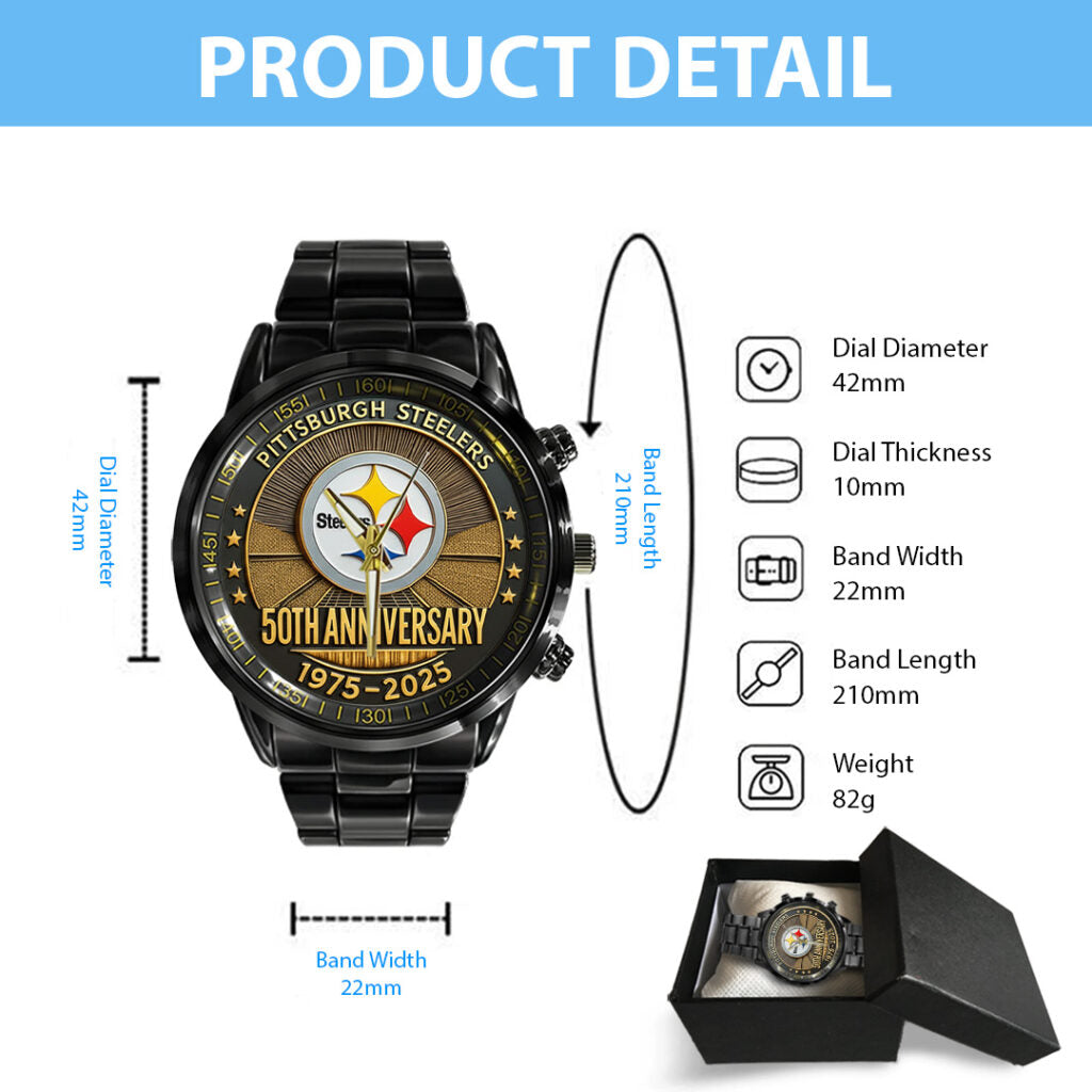 Pittsburgh Steelers The Terrible Towel 2025 Black Stainless Steel Watch - TANTN16139