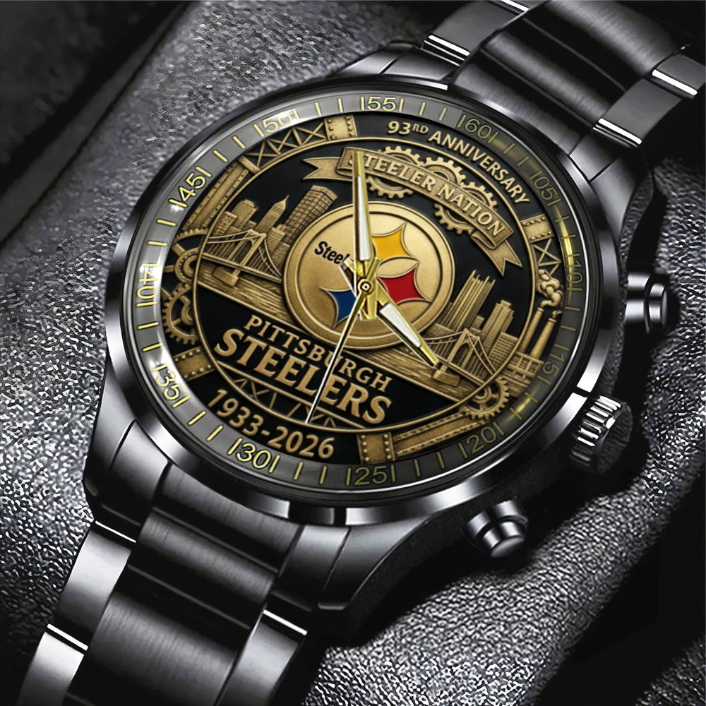 Pittsburgh Steelers 93rd Anniversary Black Stainless Steel Watch - TANTN20015