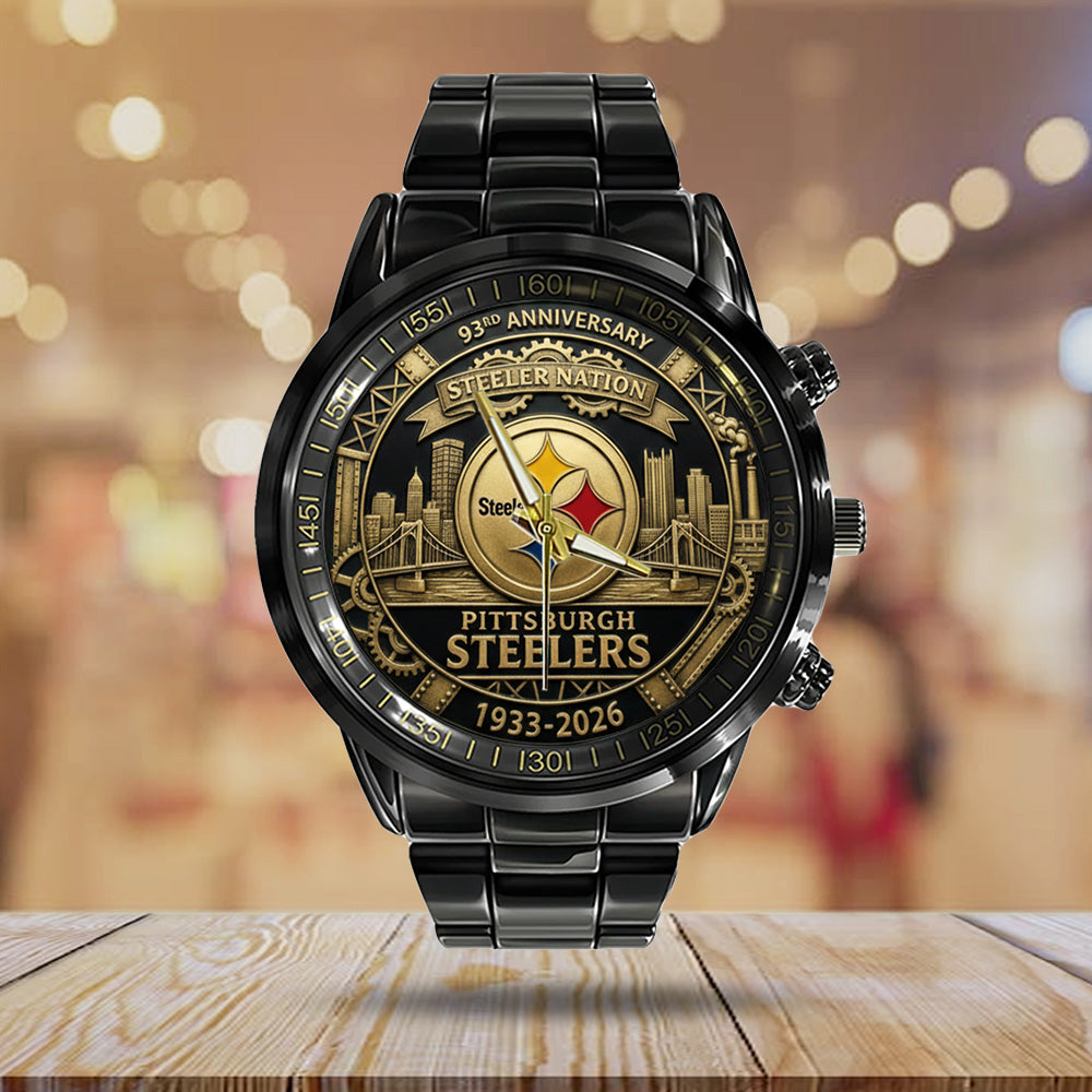 Pittsburgh Steelers 93rd Anniversary Black Stainless Steel Watch - TANTN20015