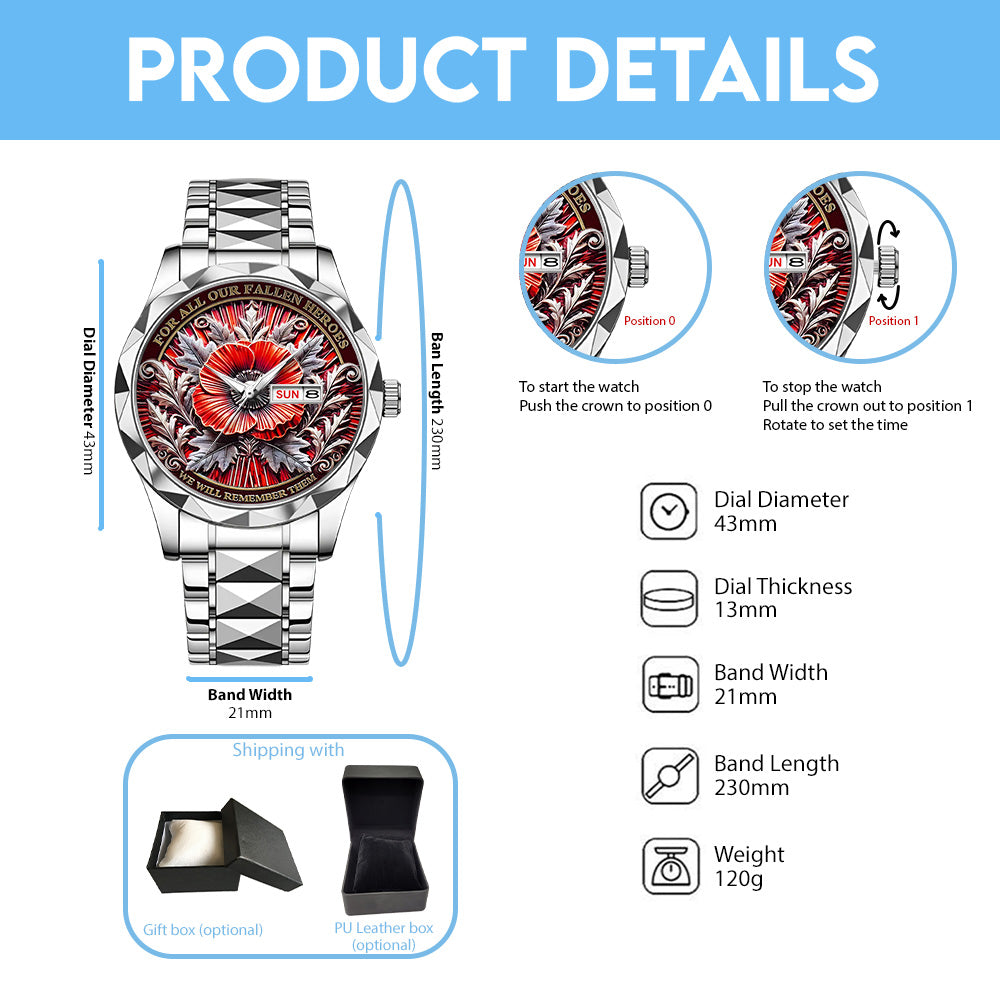 Poppy Remembrance Military Alloy Luxury Quartz Watch - TANTN18439