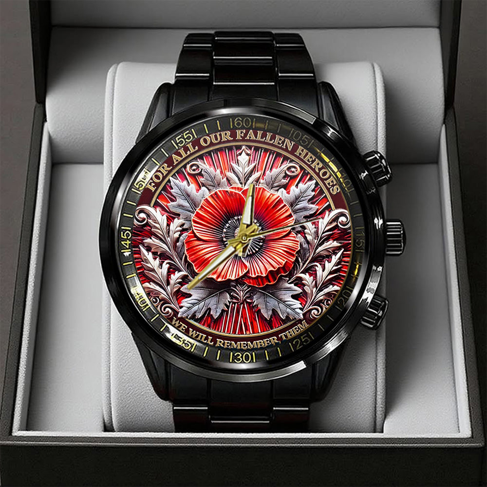 Poppy Remembrance Military Black Stainless Steel Watch - TANTN18440