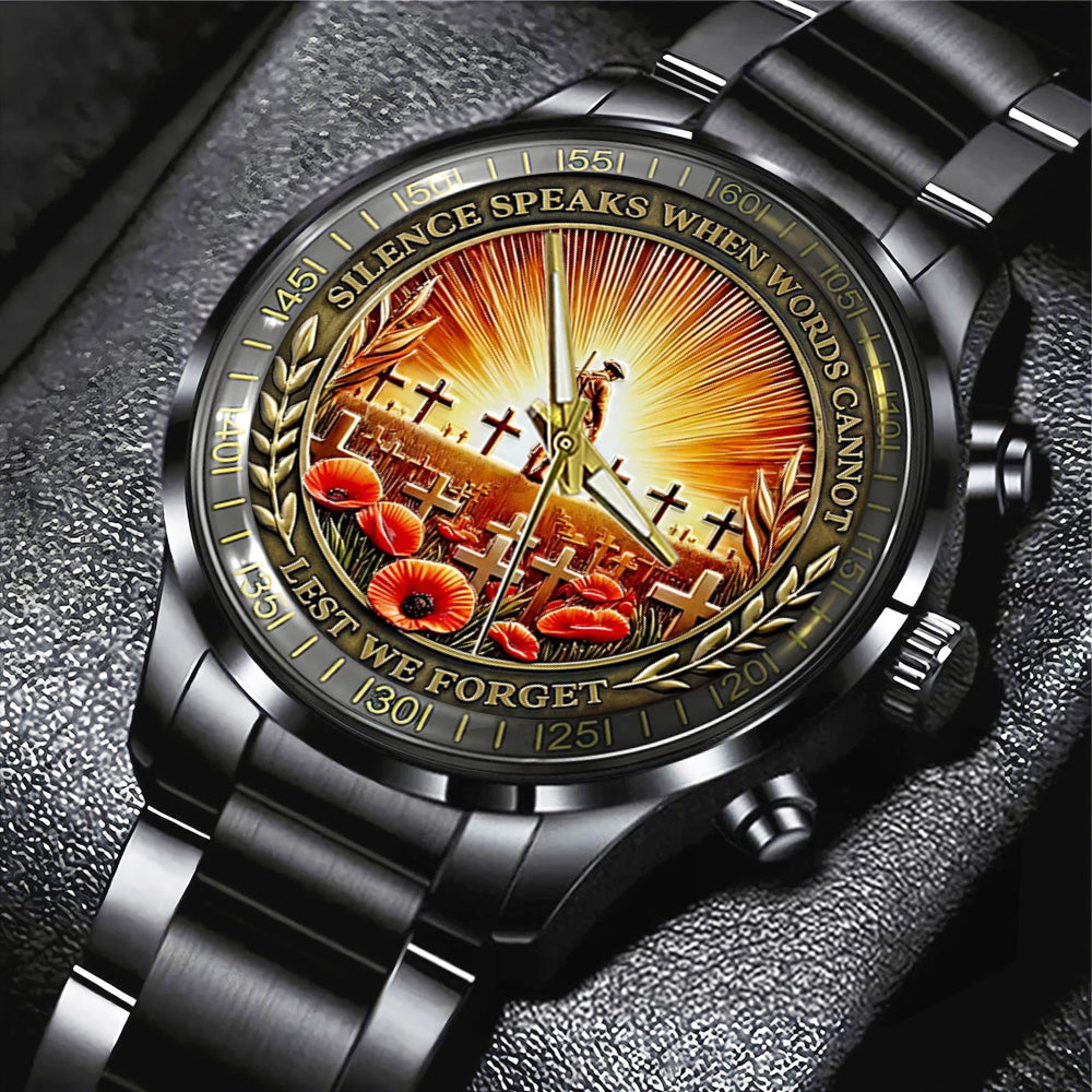 Poppy Remembrance Military Black Stainless Steel Watch - TANTN18442