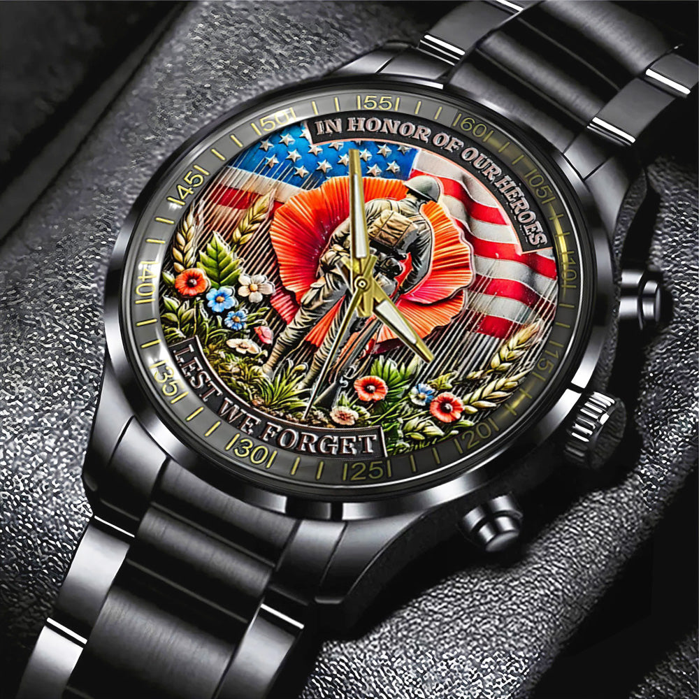 Poppy Remembrance Military Black Stainless Steel Watch - TANTN18445