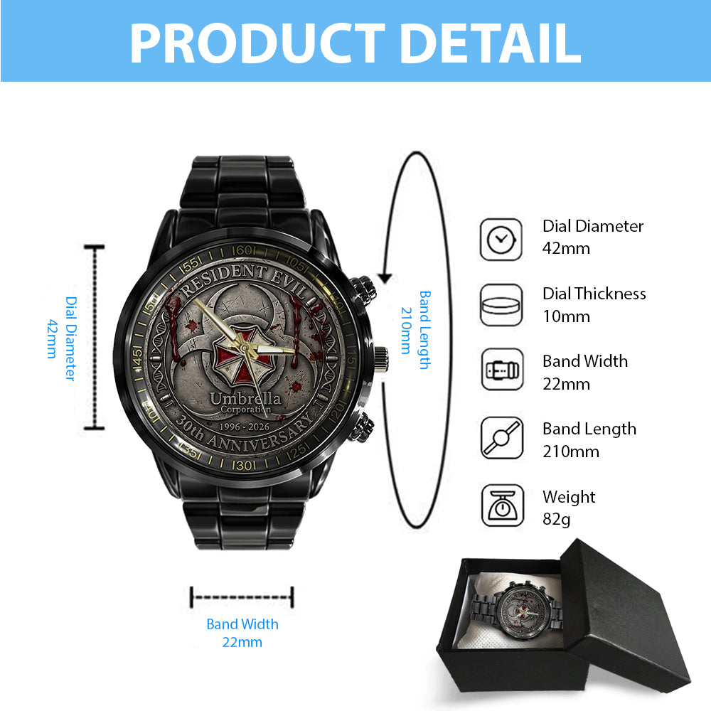 Resident Evil 30th Anniversary Black Stainless Steel Watch - TMTHU4533