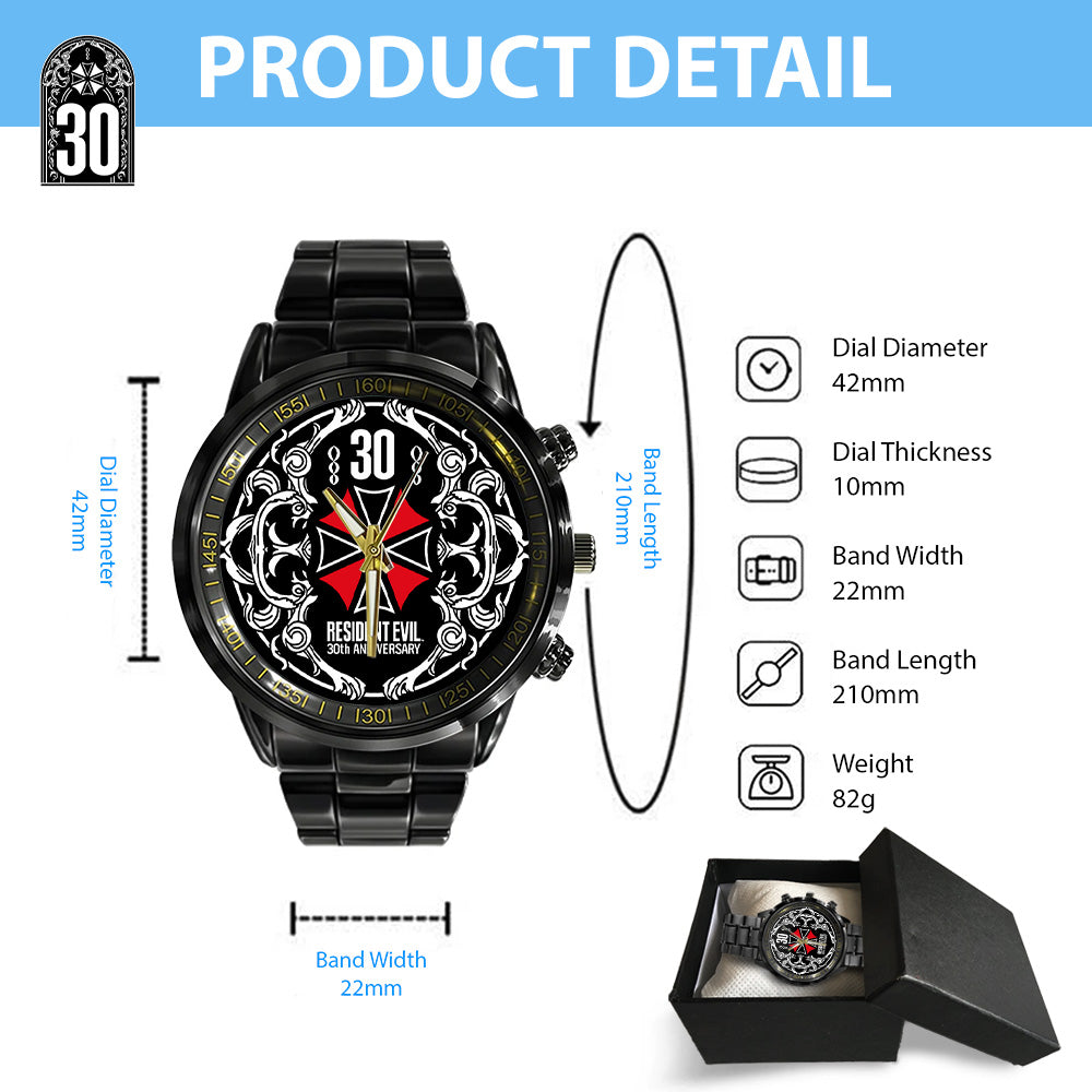 Resident Evil 30th Anniversary Black Stainless Steel Watch - GNE5671