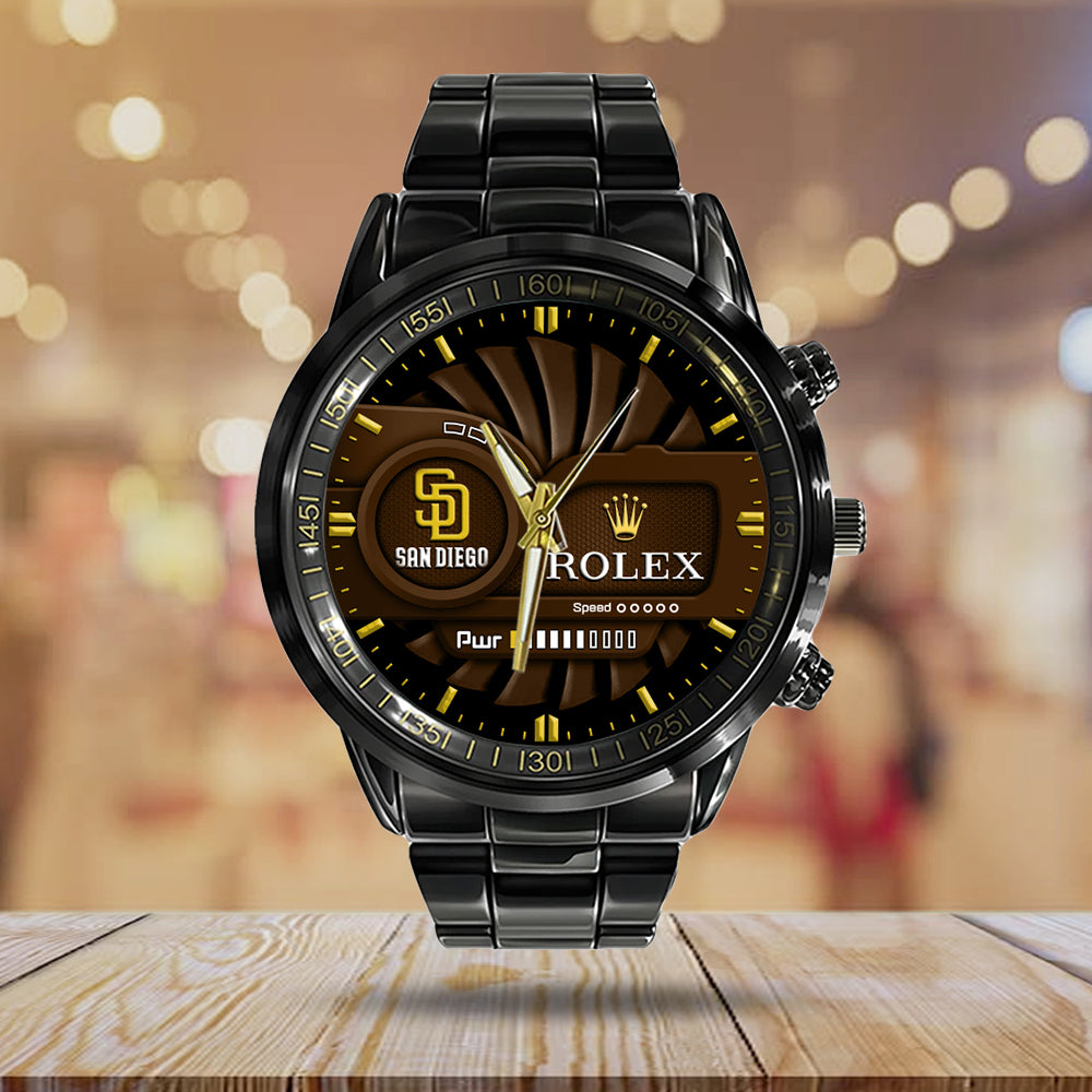 San Diego Padres Black Stainless Steel Watch - MAITM13445