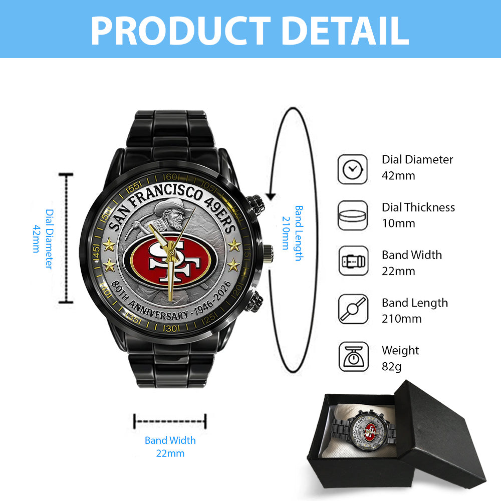 San Francisco 49ers 2026 Anniversary Black Stainless Steel Watch - TANTN16986