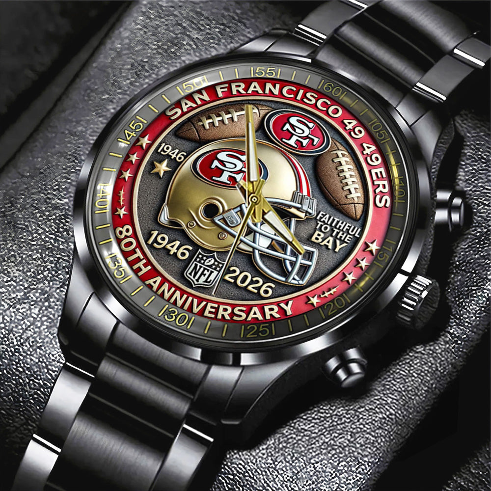San Francisco 49ers 80th Anniversary 2026 Black Stainless Steel Watch - TANTN19796