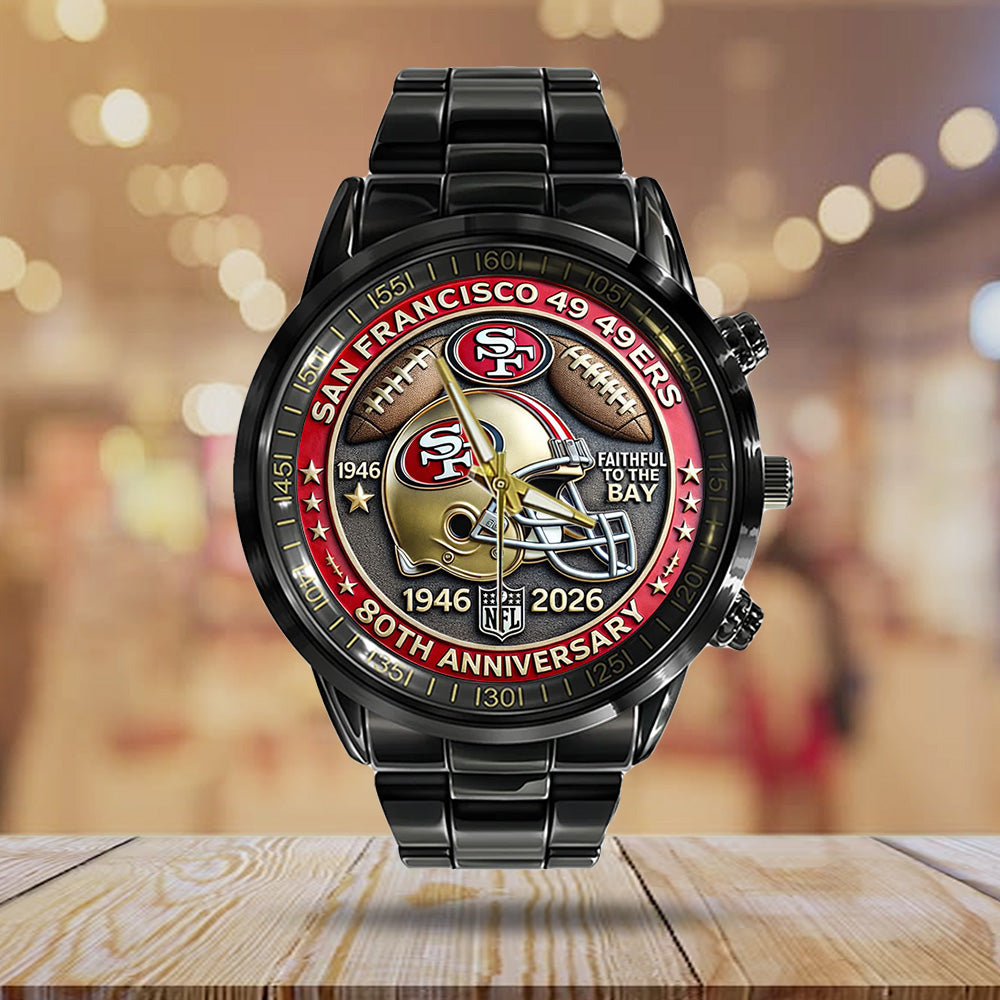 San Francisco 49ers 80th Anniversary 2026 Black Stainless Steel Watch - TANTN19796