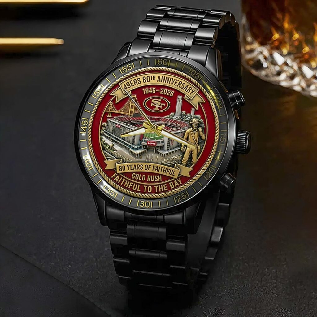 San Francisco 49ers 80th Anniversary Black Stainless Steel Watch - HOATT15753