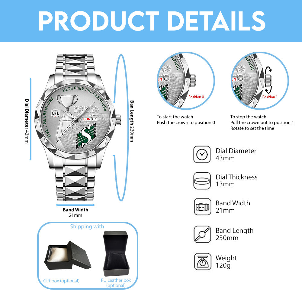 Saskatchewan Roughriders 2025 Grey Cup Champions Alloy Luxury Quartz Watch - TANTN18924