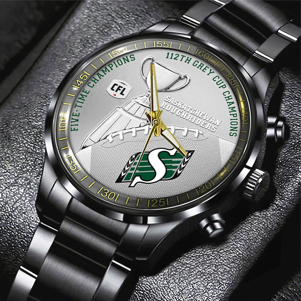 Saskatchewan Roughriders 2025 Grey Cup Champions Black Stainless Steel Watch - TANTN18925