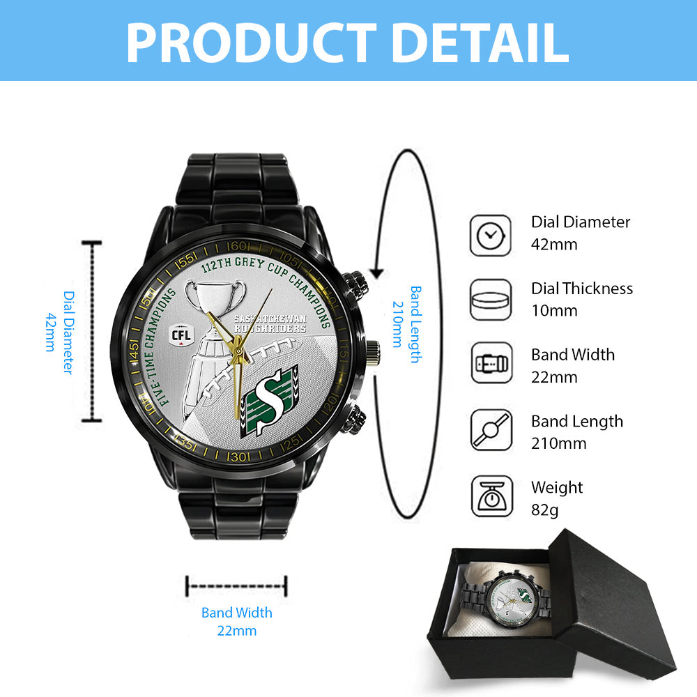 Saskatchewan Roughriders 2025 Grey Cup Champions Black Stainless Steel Watch - TANTN18925