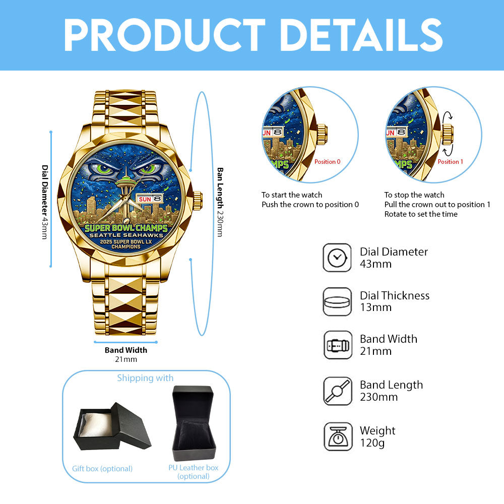 Seattle Seahawks 2025 Super Bowl LX Champions Alloy Luxury Quartz Watch - TMTHU3895