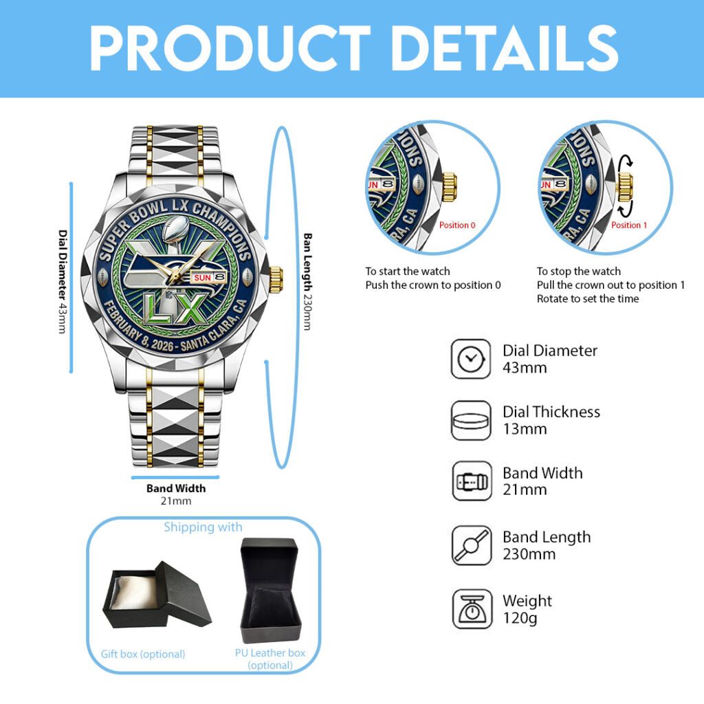 Seattle Seahawks 2025 Super Bowl LX Champions Alloy Luxury Quartz Watch - TANTN20969