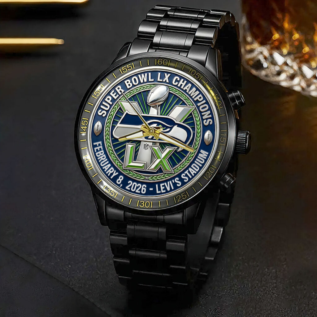 Seattle Seahawks 2025 Super Bowl LX Champions Black Stainless Steel Watch - HOATT16156