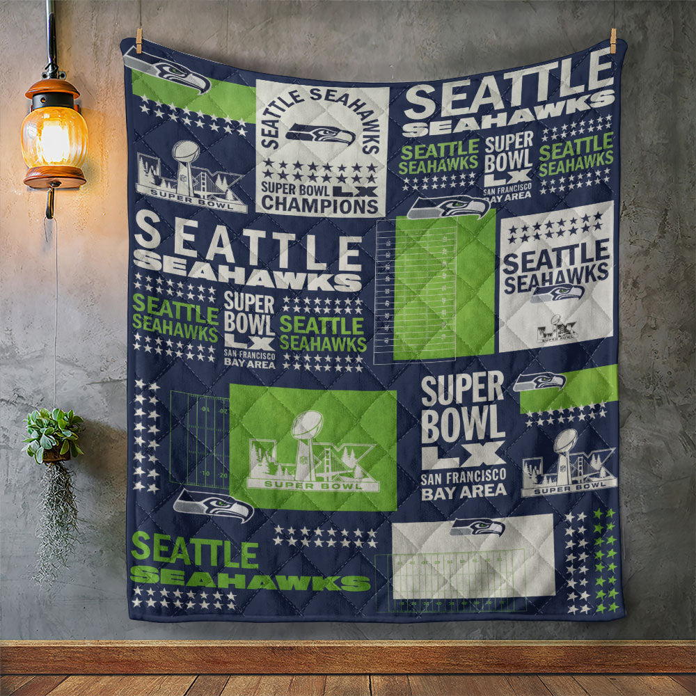 Seattle Seahawks 2025 Super Bowl LX Champions Quilt Blanket - TMTHU3942