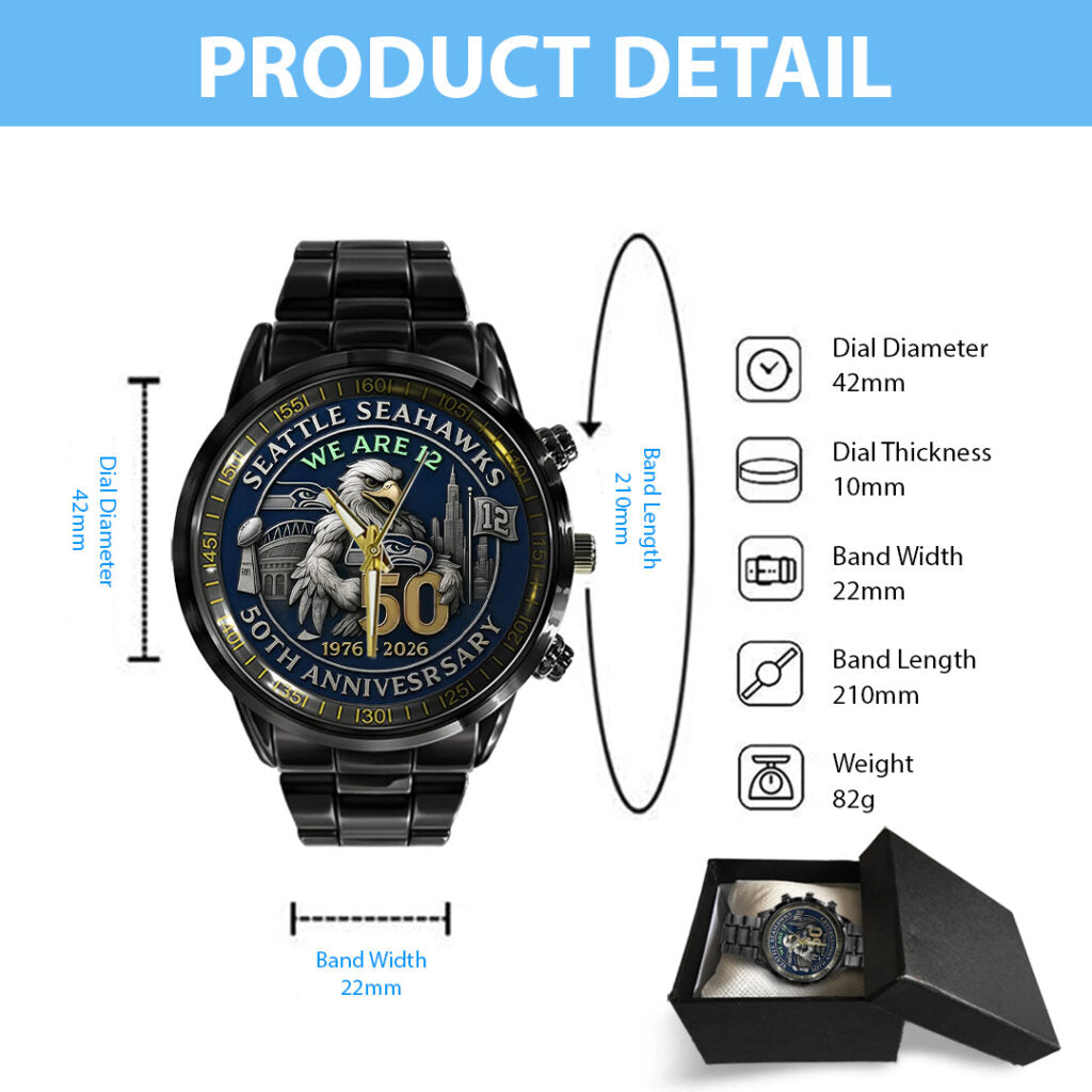 Seattle Seahawks 50th Anniversary 2026 Black Stainless Steel Watch - TANTN16079