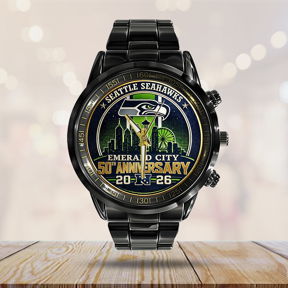 Seattle Seahawks Black Stainless Steel Watch - TMTHU3320
