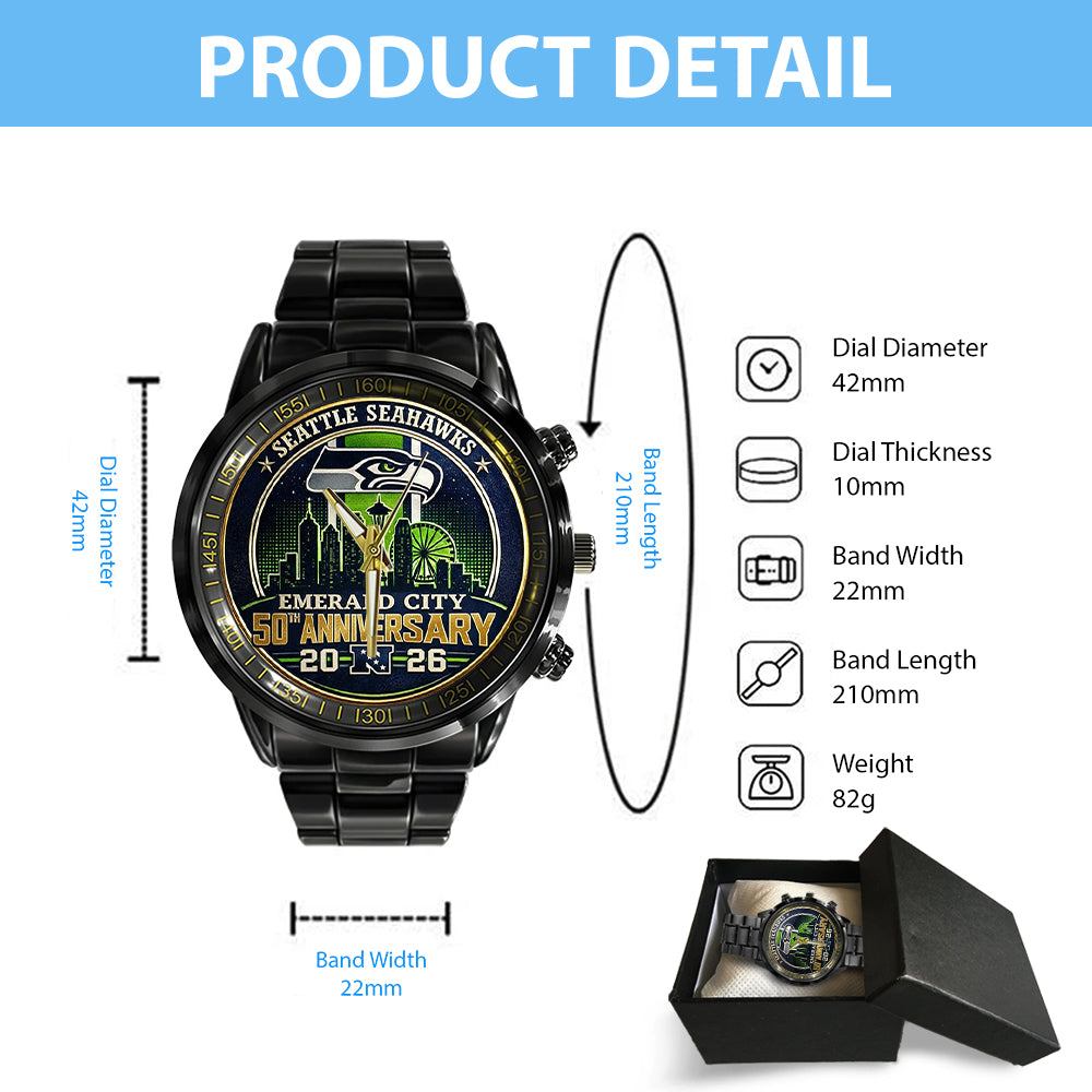 Seattle Seahawks Black Stainless Steel Watch - TMTHU3320