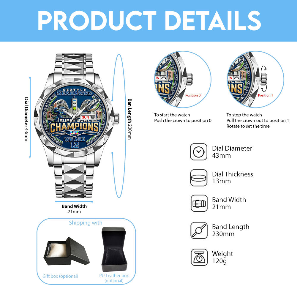 Seattle Seahawks Super Bowl LX Champions Alloy Luxury Quartz Watch - MAITM14781