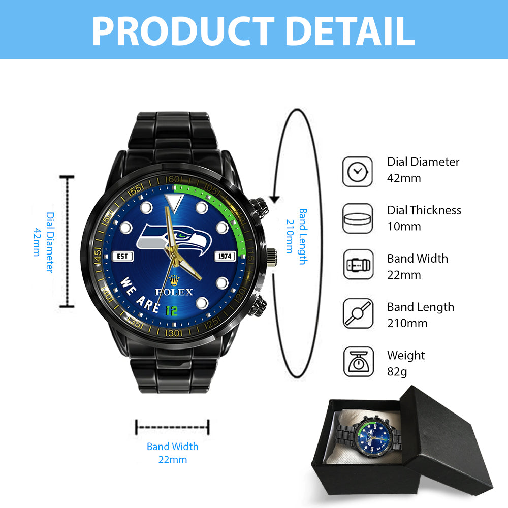 Seattle Seahawks x Rolex Black Stainless Steel Watch - MAITM14683