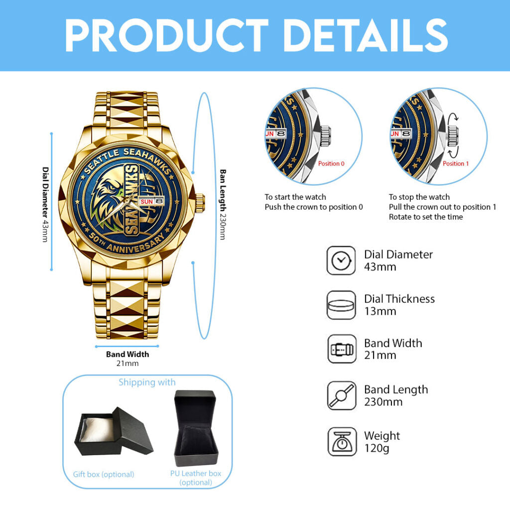 Seattle Seahawks 50th Anniversary Alloy Luxury Quartz Watch - TMTHU3265