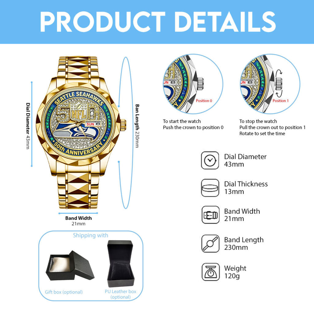 Seattle Seahawks 50th Anniversary 2026 Alloy Luxury Quartz Watch - TMTHU3824