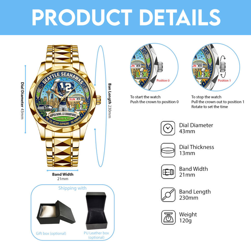 Seattle Seahawks Super Bowl LX Champions Alloy Luxury Quartz Watch - MAITM14792
