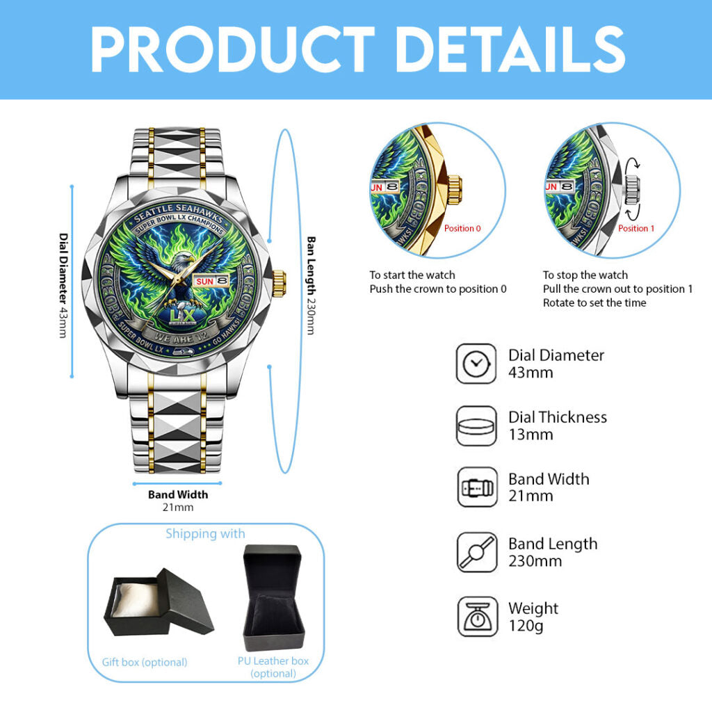 Seattle Seahawks Super Bowl LX Champions Alloy Luxury Quartz Watch - MAITM14934