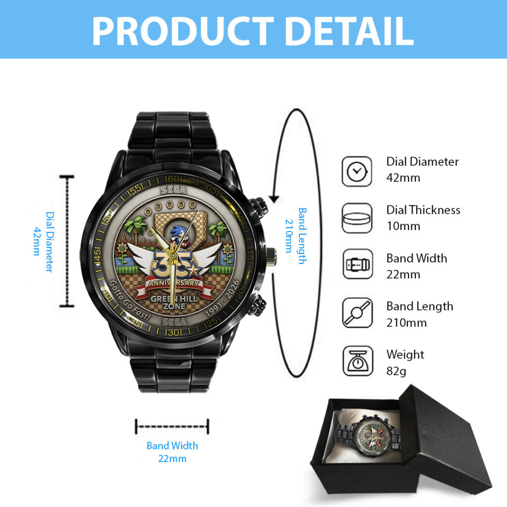 Sonic the Hedgehog 35th Anniversary Black Stainless Steel Watch - TANTN23994