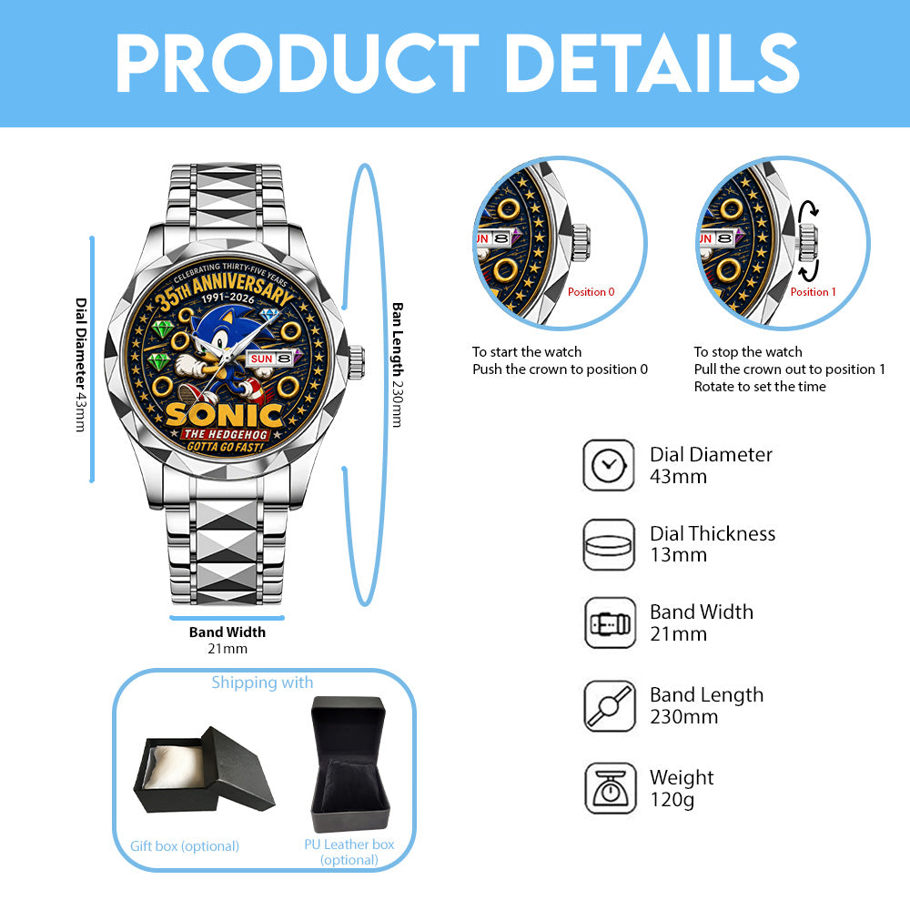 Sonic the Hedgehog 35th Anniversary Alloy Luxury Quartz Watch - GNE7227