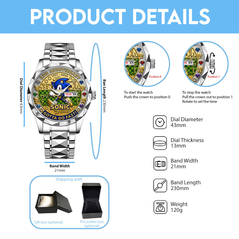 Sonic the Hedgehog 35th Anniversary Alloy Luxury Quartz Watch - GNE7354